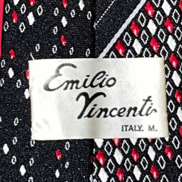 Vintage Emilio Vincenti Black/White/Red Tie - Picture 4 of 5